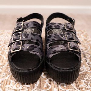 T.U.K. GREY LEOPARD 3-BUCKLE MONDO SANDALS